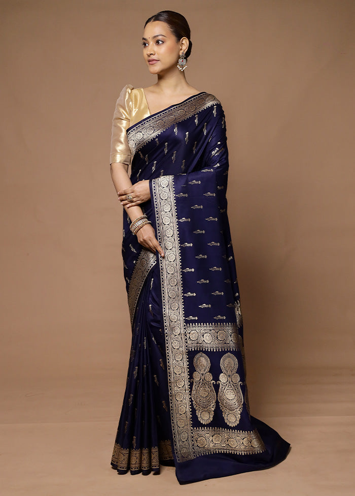 Blue Katan Silk Saree With Blouse Piece