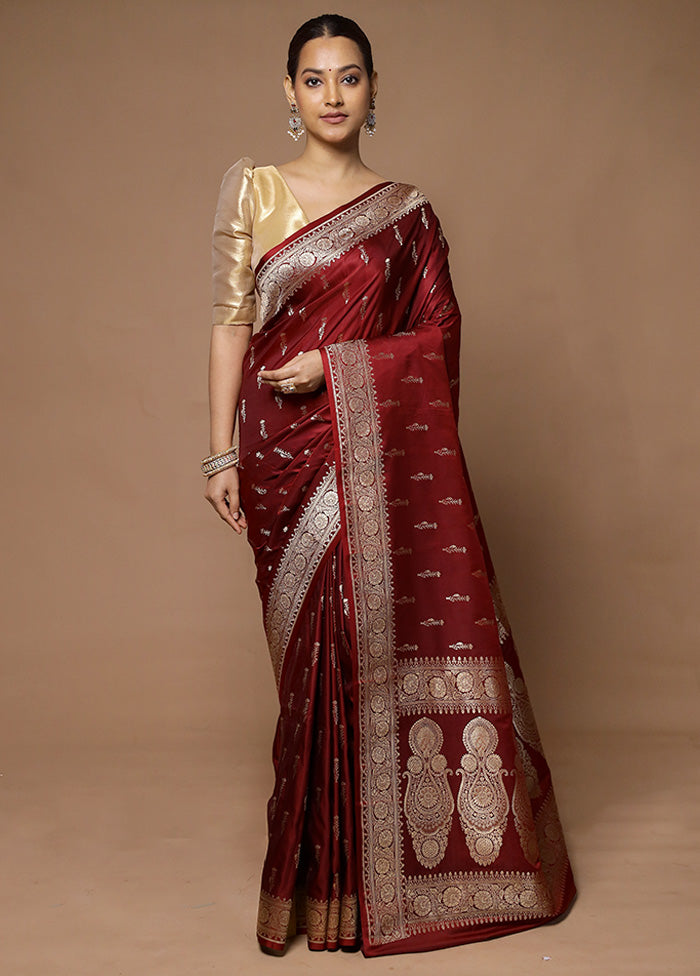 Maroon Katan Silk Saree With Blouse Piece