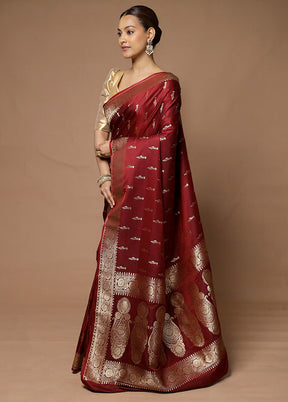 Maroon Katan Silk Saree With Blouse Piece