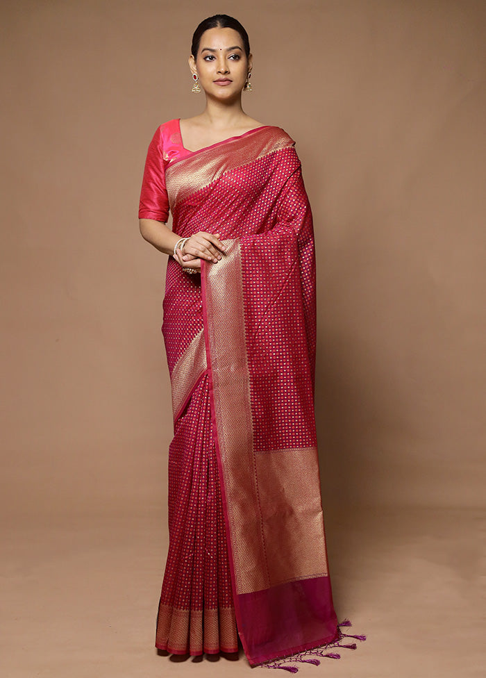 Pink Kora Silk Saree With Blouse Piece