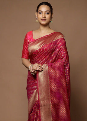 Pink Kora Silk Saree With Blouse Piece