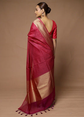 Pink Kora Silk Saree With Blouse Piece