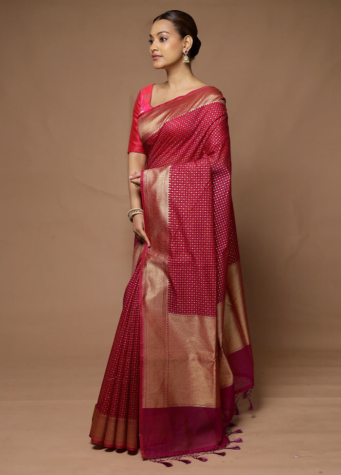 Pink Kora Silk Saree With Blouse Piece