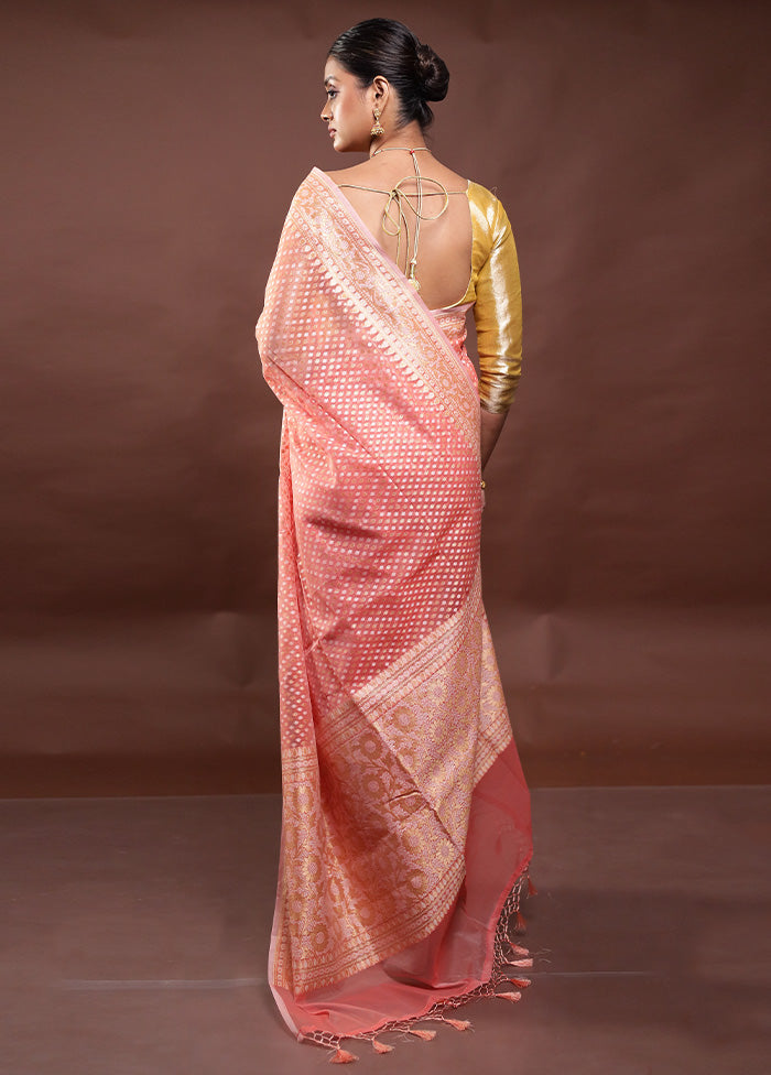 Pink Kora Silk Saree With Blouse Piece