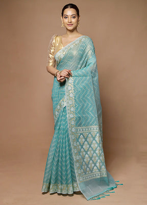 Blue Kora Silk Saree With Blouse Piece