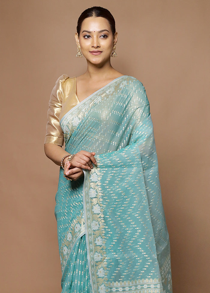 Blue Kora Silk Saree With Blouse Piece