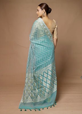 Blue Kora Silk Saree With Blouse Piece