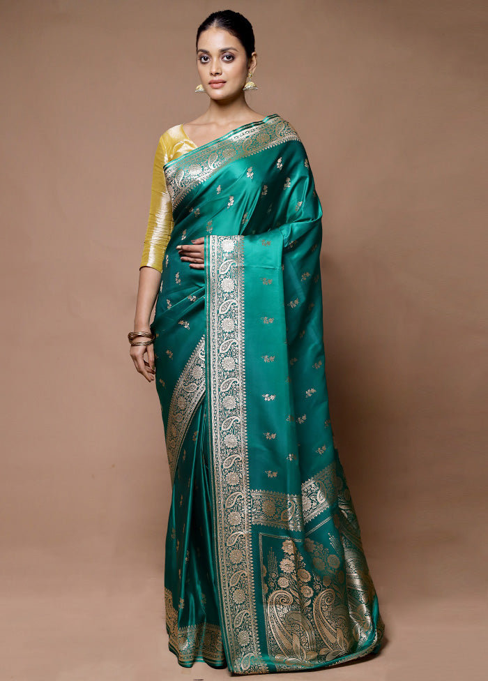 Green Banarasi Silk Saree With Blouse Piece