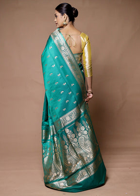 Green Banarasi Silk Saree With Blouse Piece