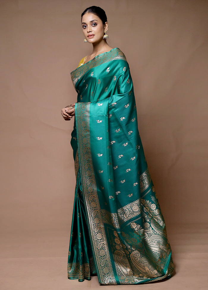 Green Banarasi Silk Saree With Blouse Piece