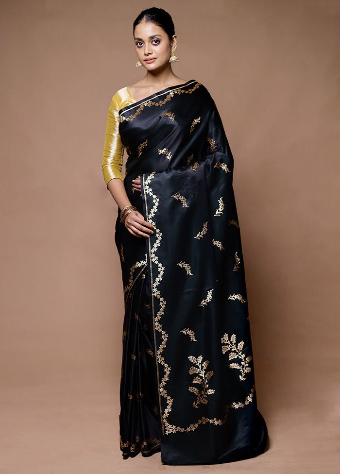 Black Banarasi Silk Saree With Blouse Piece