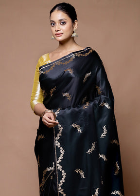 Black Banarasi Silk Saree With Blouse Piece