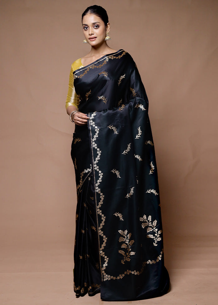 Black Banarasi Silk Saree With Blouse Piece