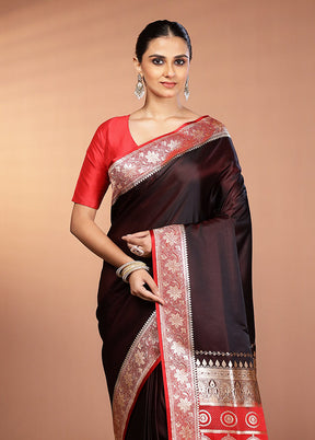 Maroon Banarasi Silk Saree With Blouse Piece