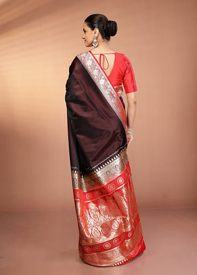 Maroon Banarasi Silk Saree With Blouse Piece
