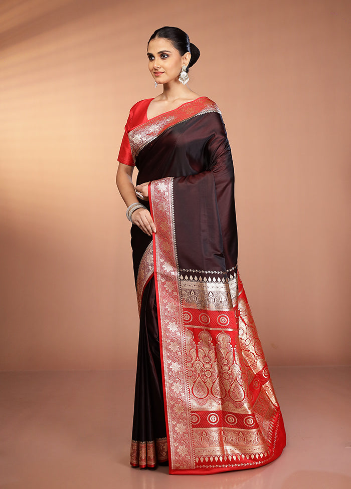 Maroon Banarasi Silk Saree With Blouse Piece