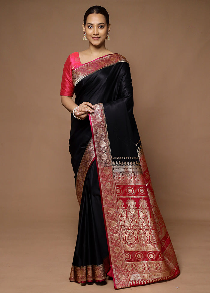 Black Banarasi Silk Saree With Blouse Piece