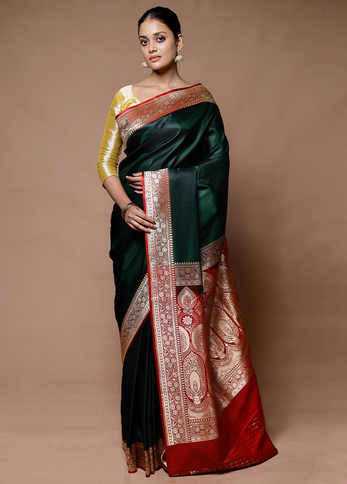 Green Banarasi Silk Saree With Blouse Piece