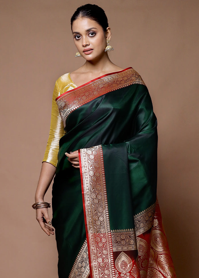 Green Banarasi Silk Saree With Blouse Piece