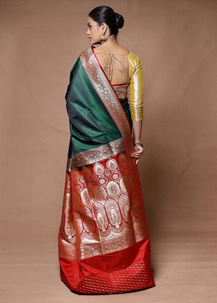 Green Banarasi Silk Saree With Blouse Piece