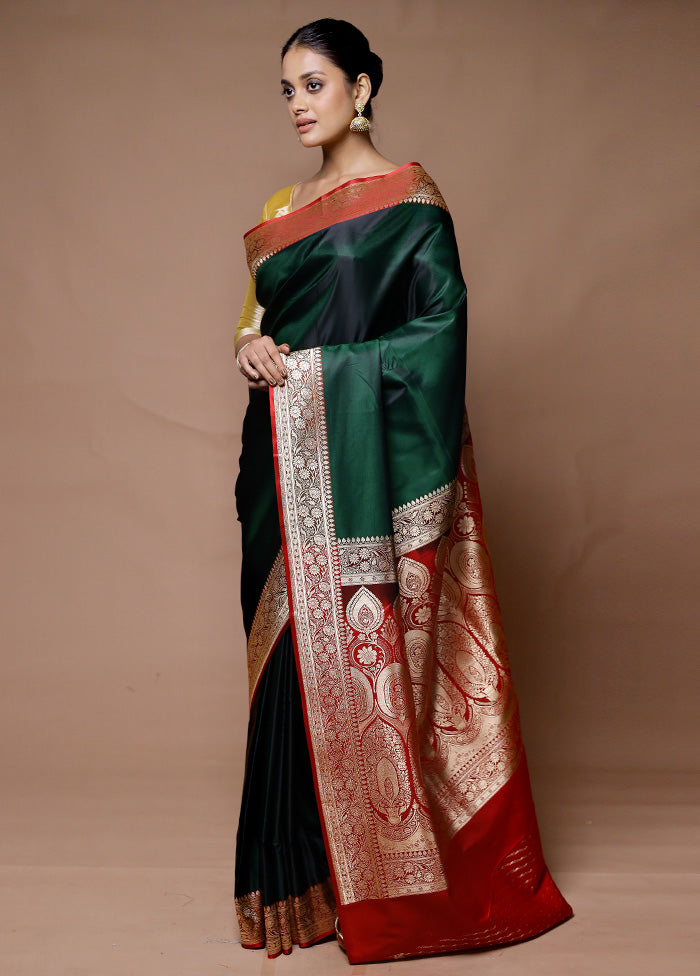 Green Banarasi Silk Saree With Blouse Piece