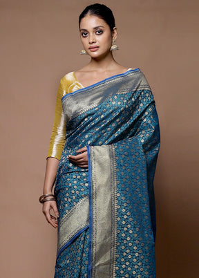 Blue Kora Silk Saree With Blouse Piece