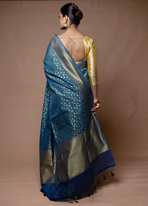 Blue Kora Silk Saree With Blouse Piece