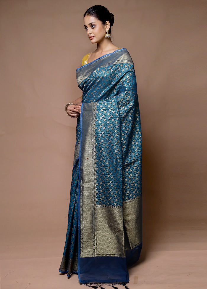 Blue Kora Silk Saree With Blouse Piece