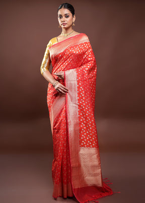 Red Kora Silk Saree With Blouse Piece