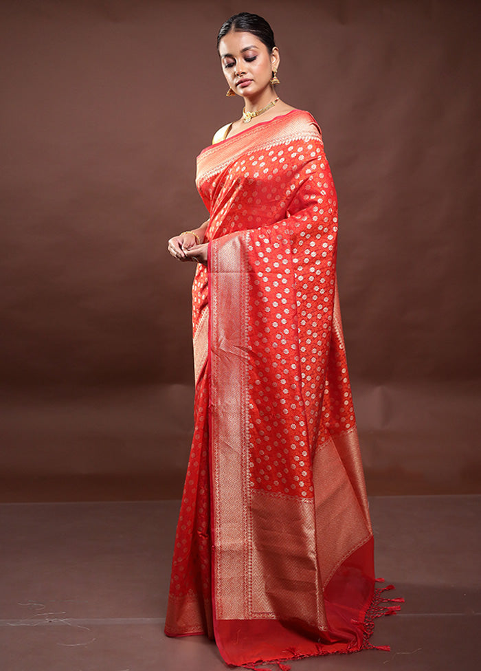 Red Kora Silk Saree With Blouse Piece