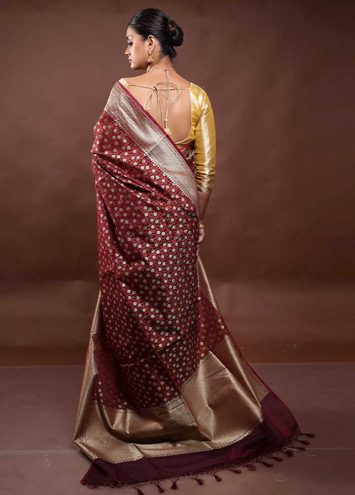 Wine  Kora Silk Saree With Blouse Piece