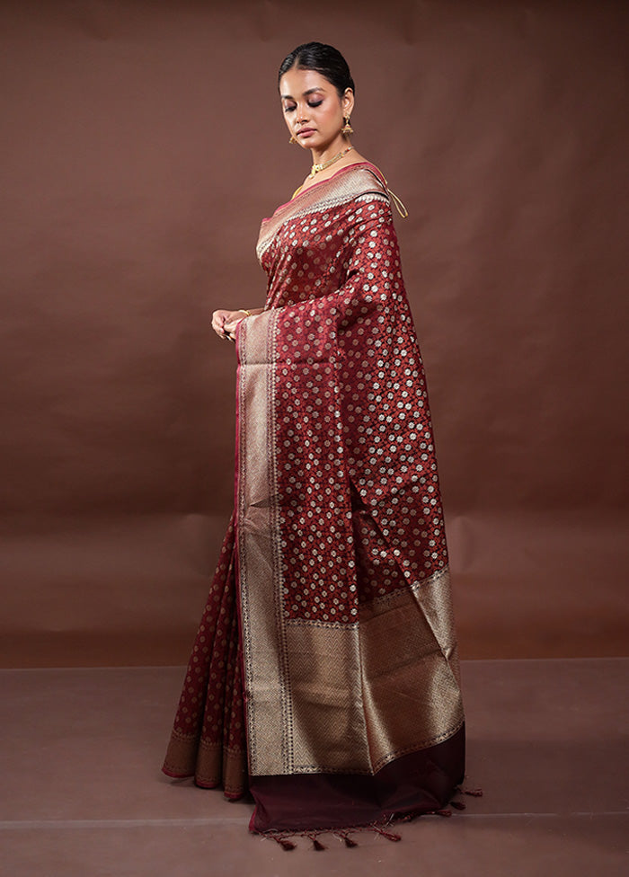 Wine  Kora Silk Saree With Blouse Piece