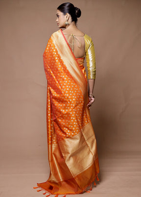 Orange Kora Silk Saree With Blouse Piece