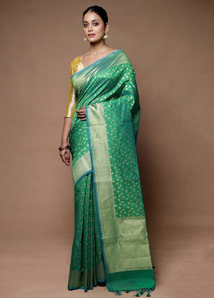 Green Kora Silk Saree With Blouse Piece