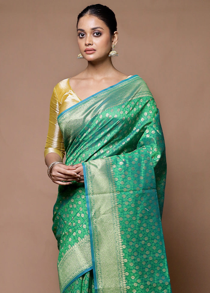 Green Kora Silk Saree With Blouse Piece