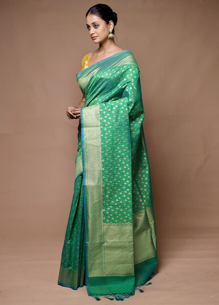 Green Kora Silk Saree With Blouse Piece