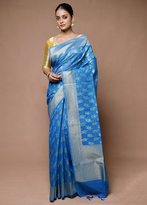 Blue Kora Silk Saree With Blouse Piece