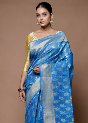 Blue Kora Silk Saree With Blouse Piece