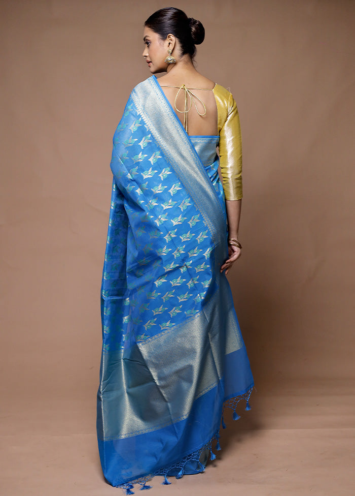 Blue Kora Silk Saree With Blouse Piece