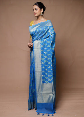 Blue Kora Silk Saree With Blouse Piece