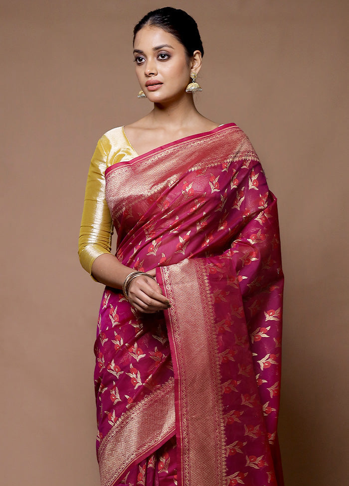 Pink Kora Silk Saree With Blouse Piece