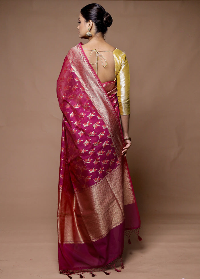 Pink Kora Silk Saree With Blouse Piece