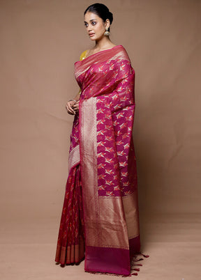 Pink Kora Silk Saree With Blouse Piece