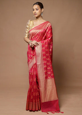 Pink Kora Silk Saree With Blouse Piece