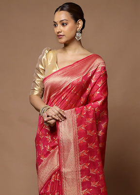 Pink Kora Silk Saree With Blouse Piece