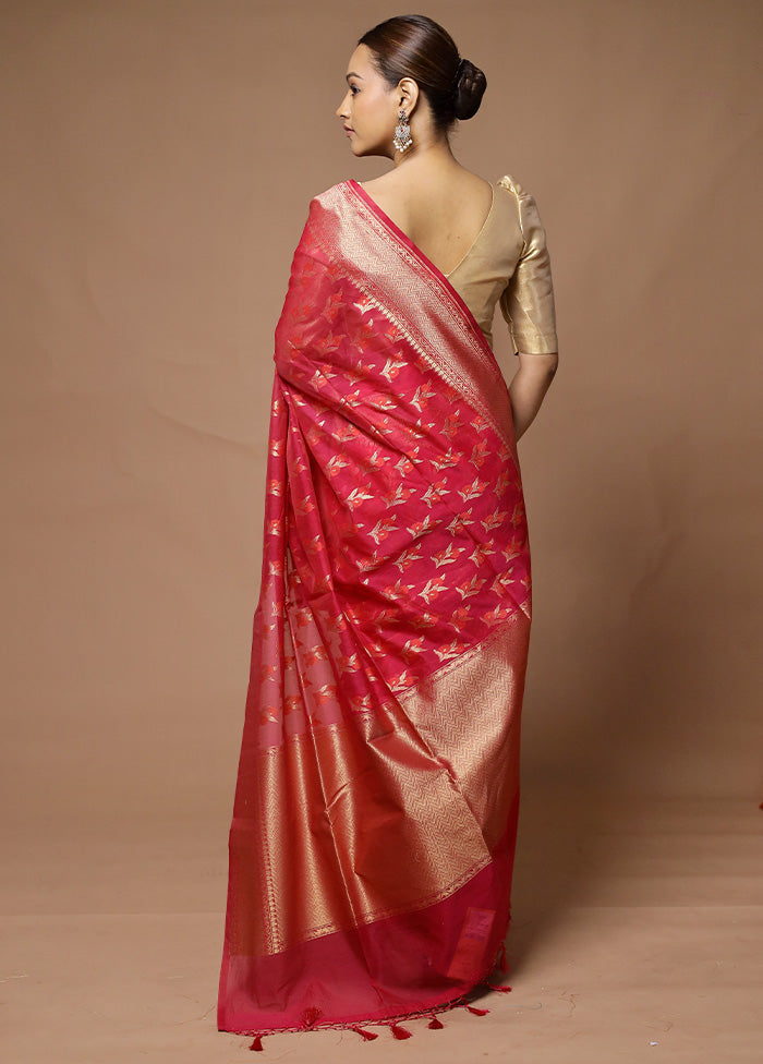 Pink Kora Silk Saree With Blouse Piece