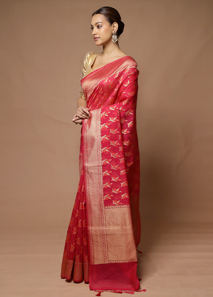 Pink Kora Silk Saree With Blouse Piece