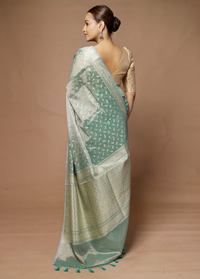 Green Tissue Silk Saree With Blouse Piece