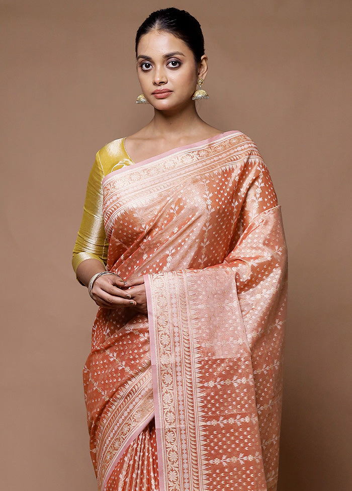 Peach Tissue Silk Saree With Blouse Piece