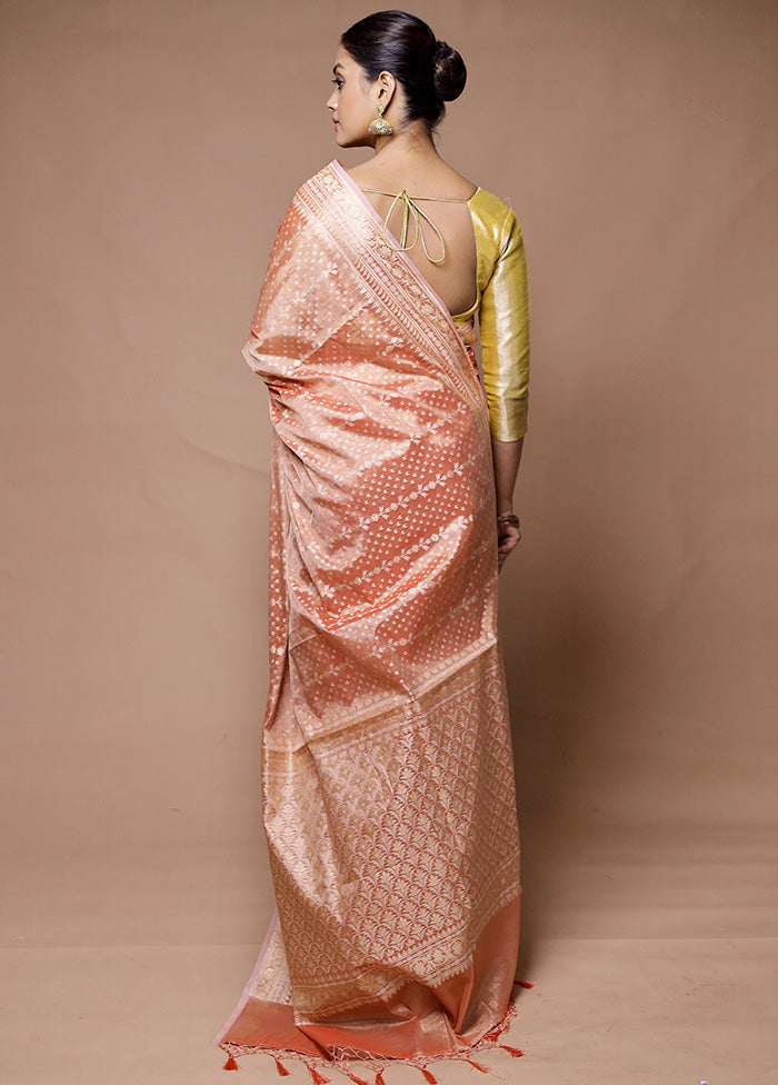 Peach Tissue Silk Saree With Blouse Piece